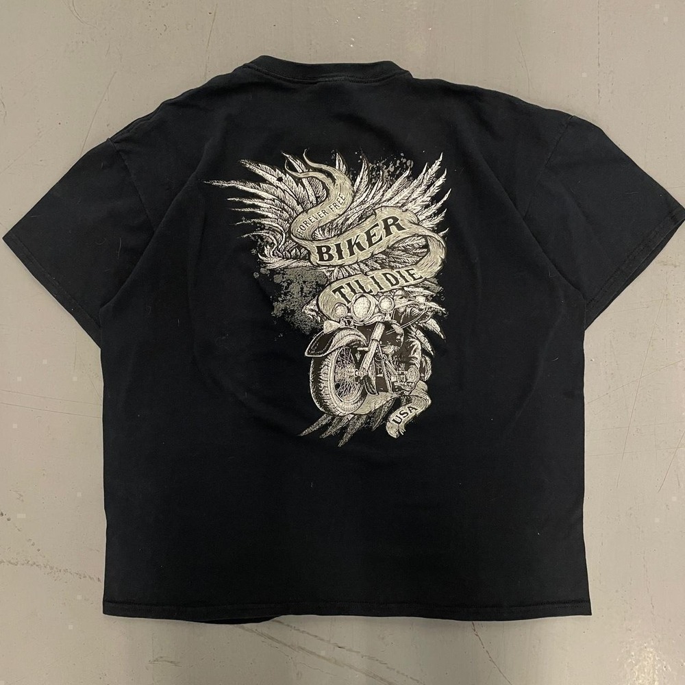"Biker till I die" vintage tee with crazy back hit